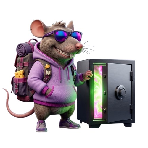 Mascotte Rat'Pass avec un cadenas doré
